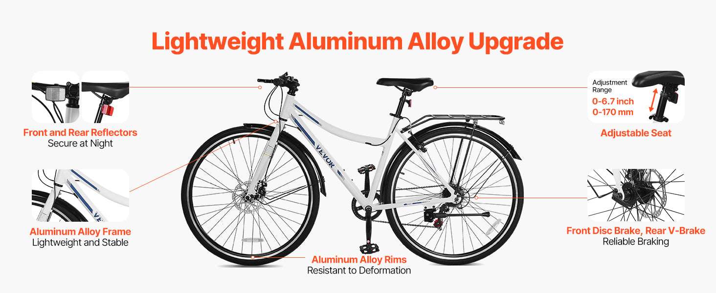 Lightweight Aluminum Hybrid Bike 700C Step-Through City Commuter-28inch type A / United States