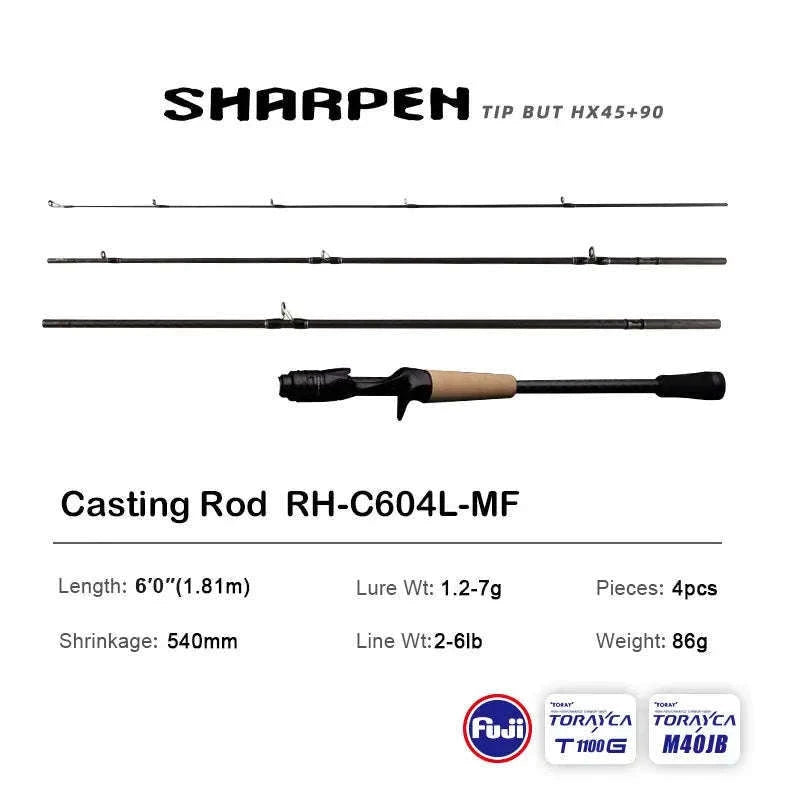 Lightweight Carbon Spinning & Casting Fishing Rod Fast Action Bass Pike-RH-S922M-MF