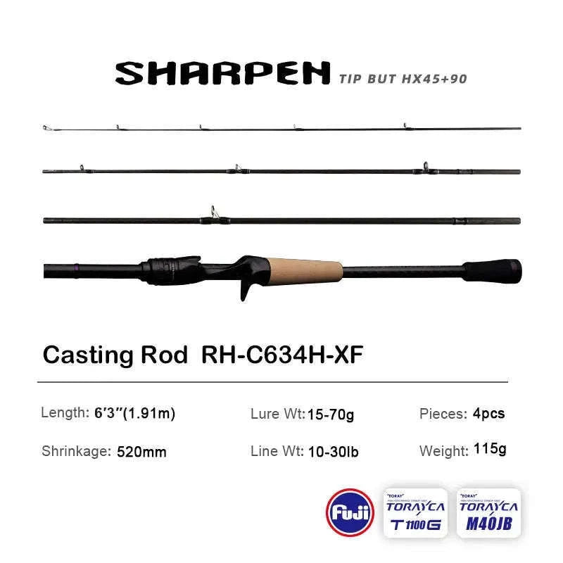 Lightweight Carbon Spinning & Casting Fishing Rod Fast Action Bass Pike-RH-S922M-MF