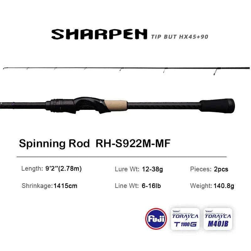 Lightweight Carbon Spinning & Casting Fishing Rod Fast Action Bass Pike-RH-S922M-MF