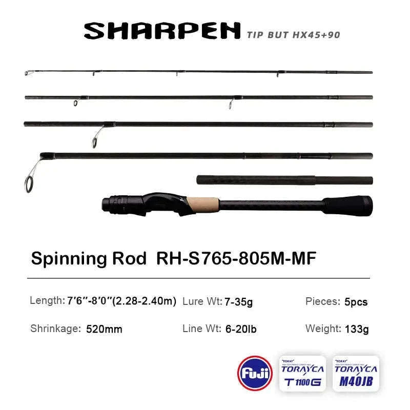 Lightweight Carbon Spinning & Casting Fishing Rod Fast Action Bass Pike-RH-S922M-MF