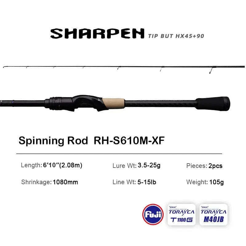 Lightweight Carbon Spinning & Casting Fishing Rod Fast Action Bass Pike-RH-S922M-MF