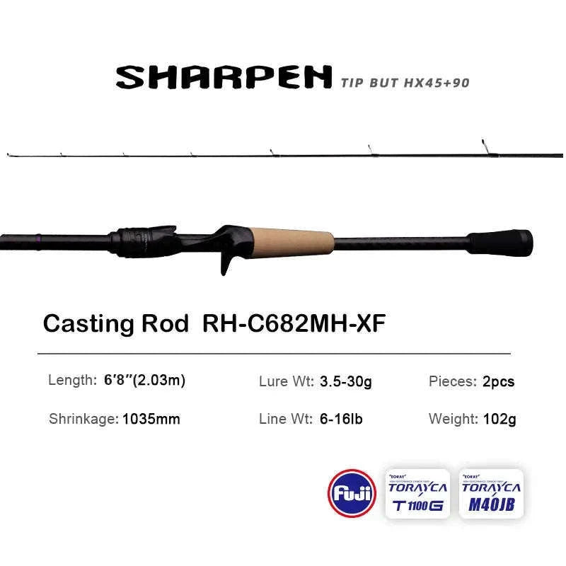 Lightweight Carbon Spinning & Casting Fishing Rod Fast Action Bass Pike-RH-S922M-MF
