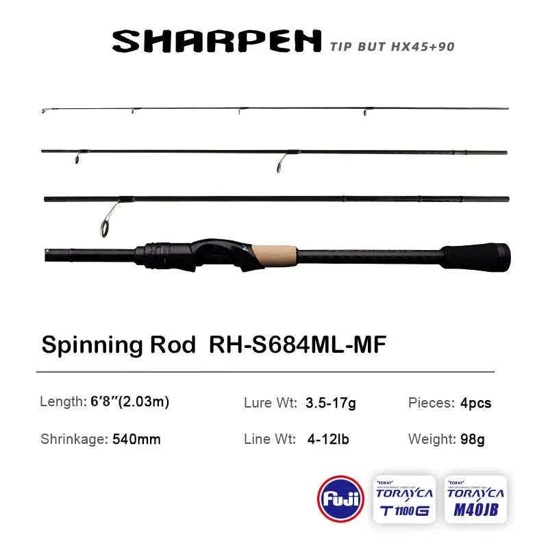 Lightweight Carbon Spinning & Casting Fishing Rod Fast Action Bass Pike-RH-S922M-MF