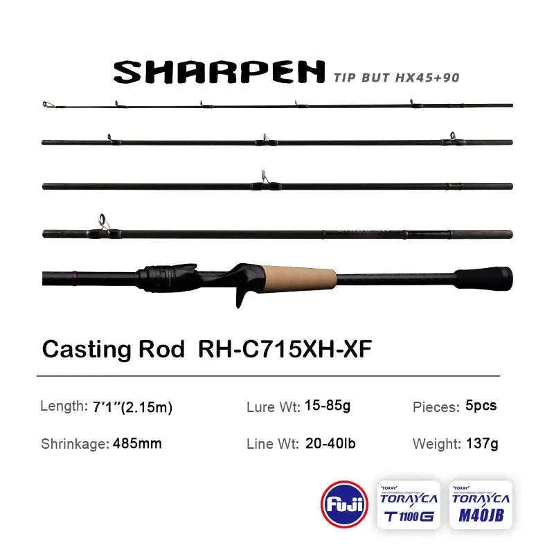 Lightweight Carbon Spinning & Casting Fishing Rod Fast Action Bass Pike-RH-S922M-MF