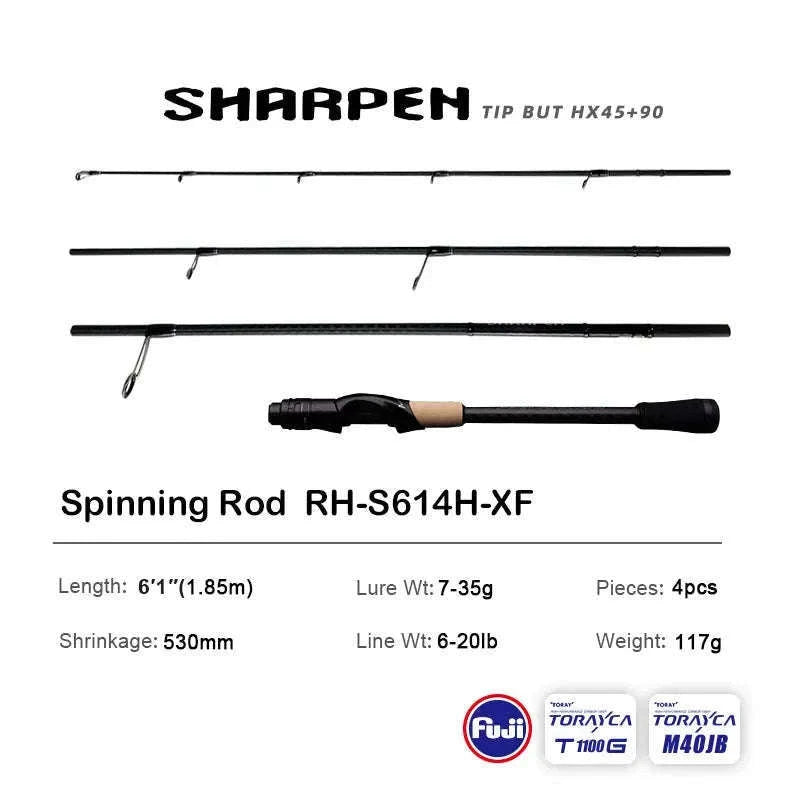 Lightweight Carbon Spinning & Casting Fishing Rod Fast Action Bass Pike-RH-S922M-MF