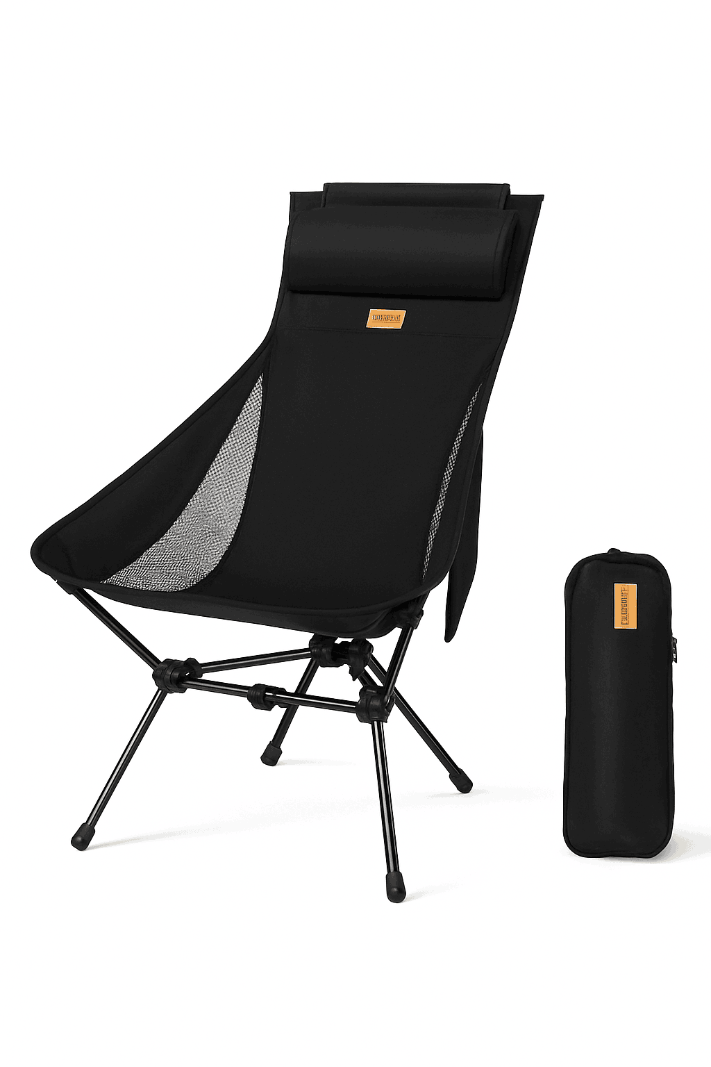 Lightweight Folding High Back Camping Chair with Head Support-Black