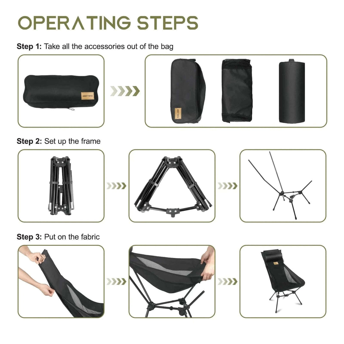 Lightweight Folding High Back Camping Chair with Head Support-Black
