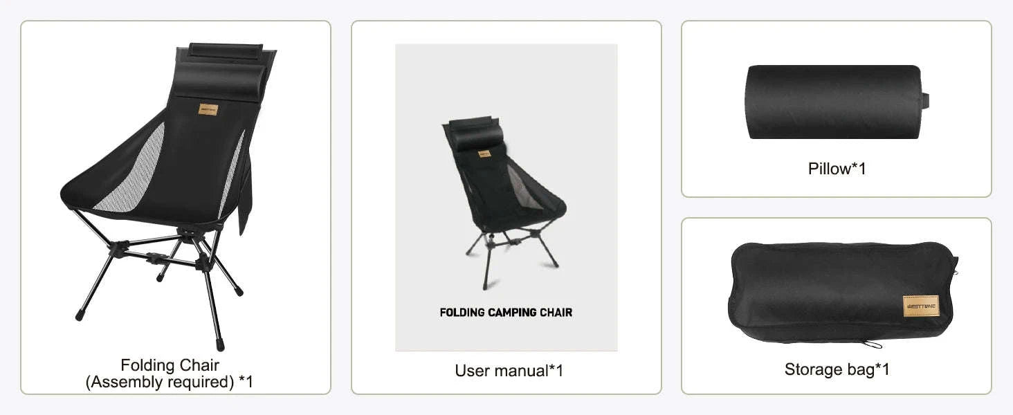Lightweight Folding High Back Camping Chair with Head Support-Black