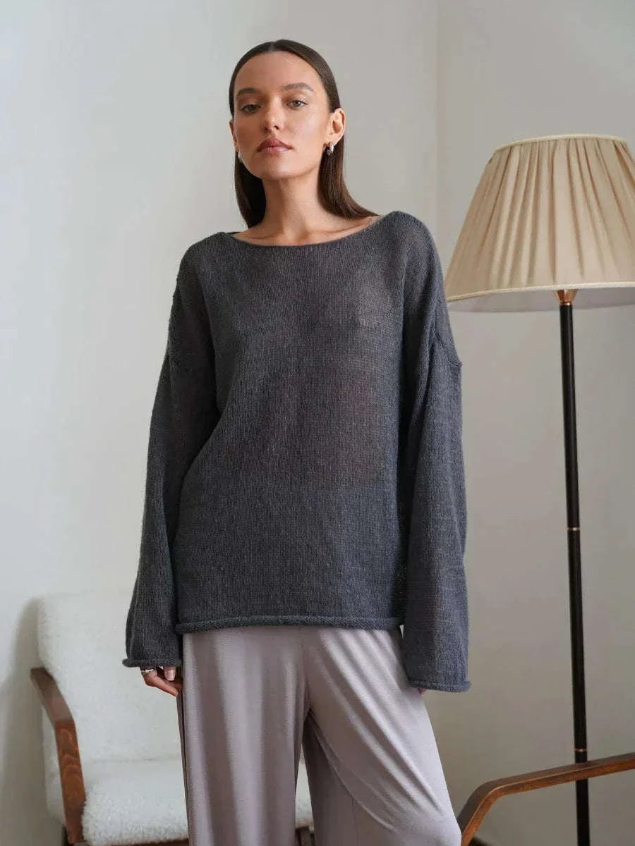 Lightweight Loose Fit Turtleneck Sweater for Women Soft Casual Pullover-GRAY / S