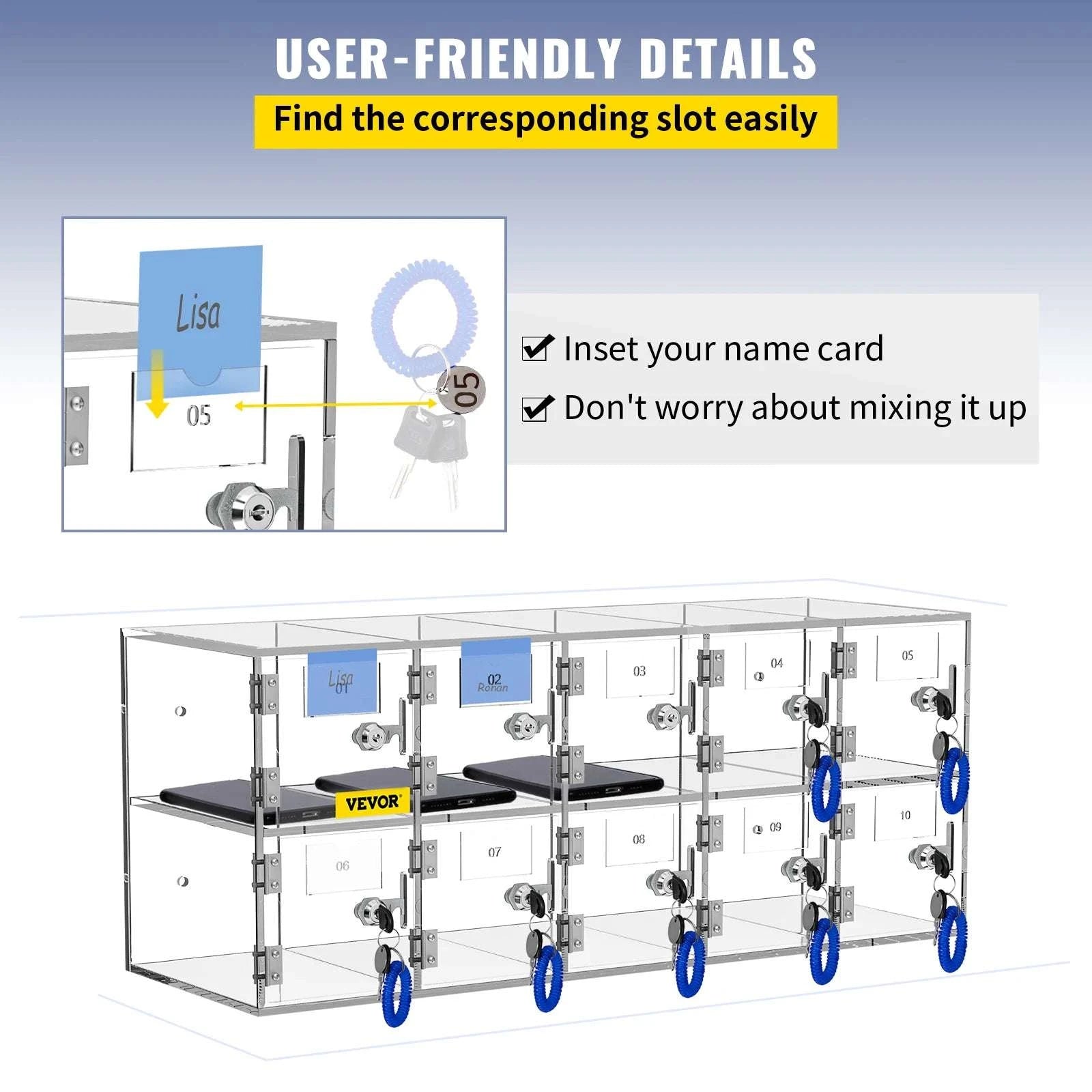 Lockable Cell Phone Storage Locker with 10/20 Slots Acrylic Cabinet-20 Slots / United States