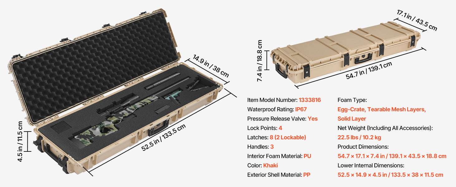 Lockable Hard Rifle Case with Foam Insert, IP67 Waterproof Travel Case-42.8x15.4in Grey / United States