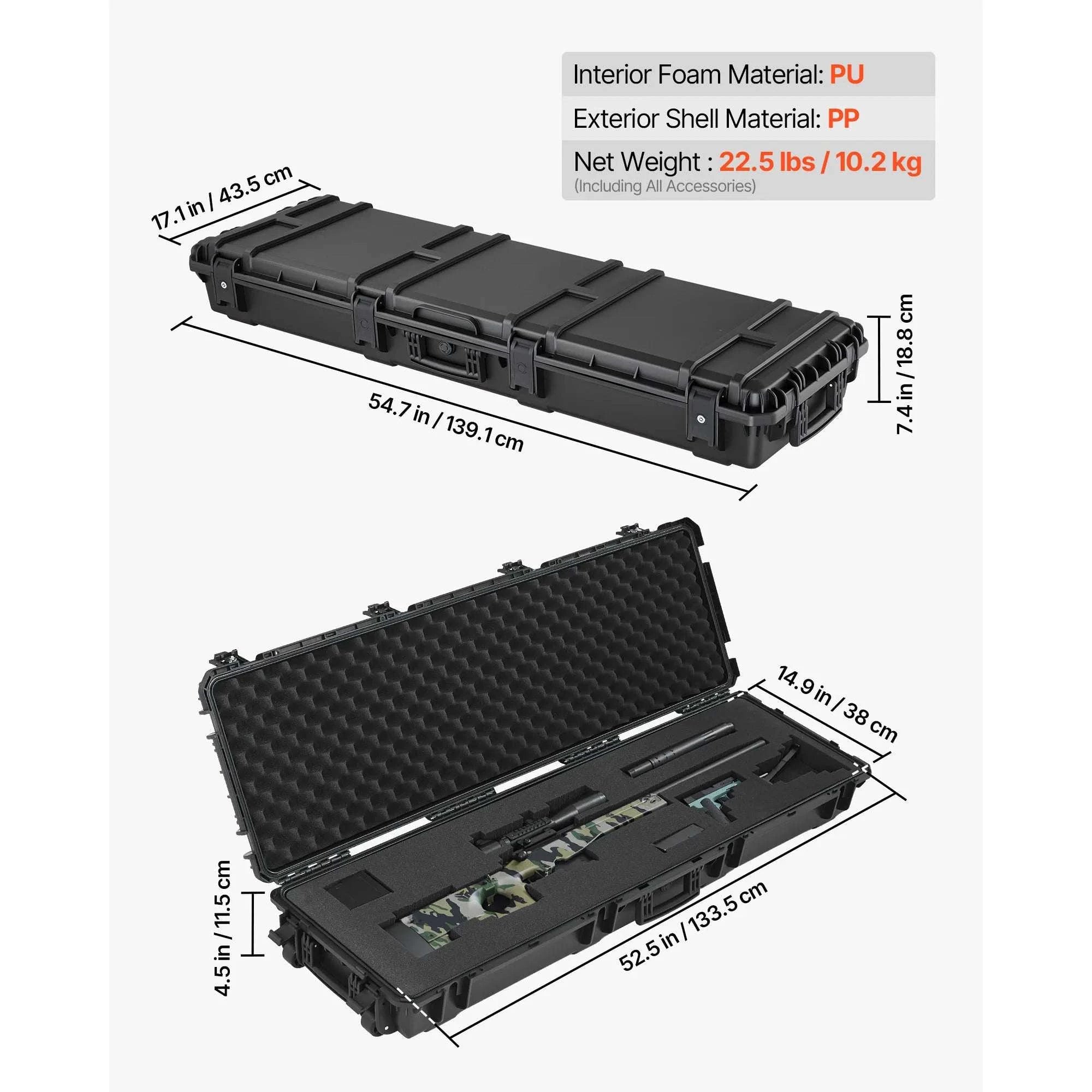 Lockable Hard Rifle Case with Foam Insert, IP67 Waterproof Travel Case-42.8x15.4in Grey / United States