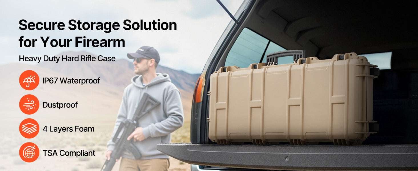 Lockable Hard Rifle Case with Foam Insert, IP67 Waterproof Travel Case-42.8x15.4in Grey / United States