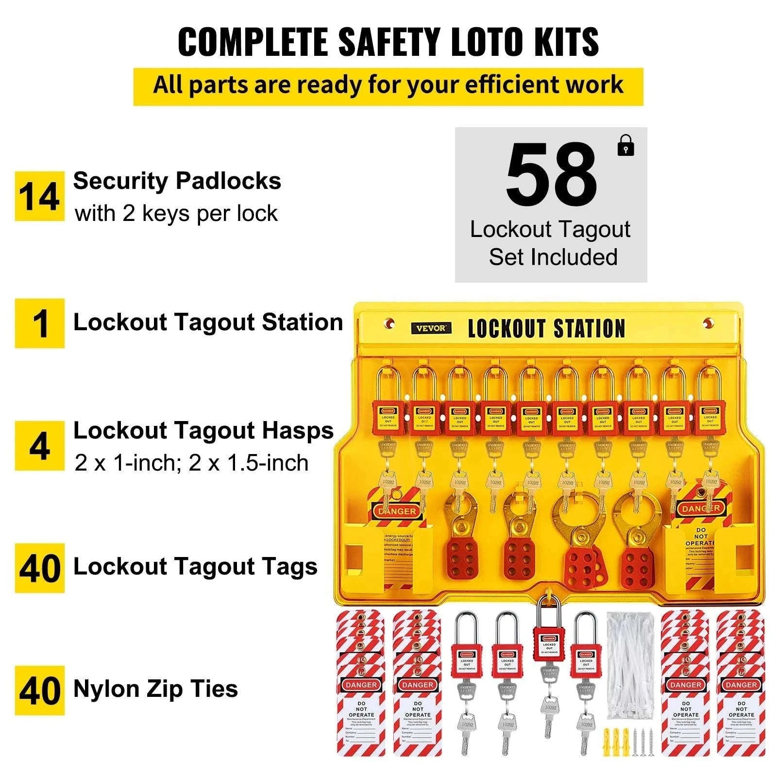 Lockout Tagout Kit Set with Padlocks, Hasps & Station (26–58 PCS)-42 PCS 1 Tool Box / United States