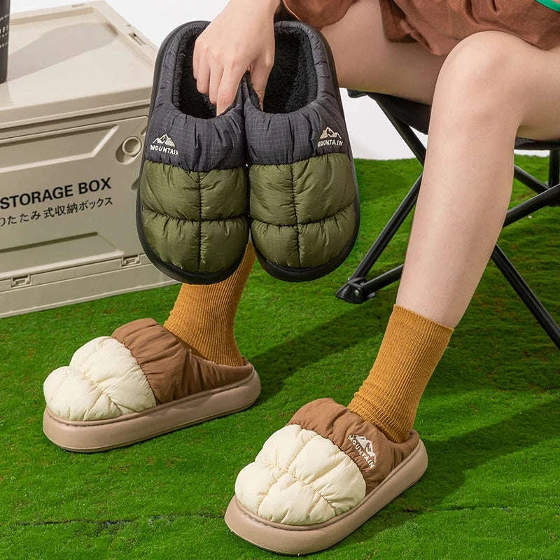 Long Plush Warm Winter Slippers for Cozy Outdoor Comfort-Green / 44-45 / China Mainland