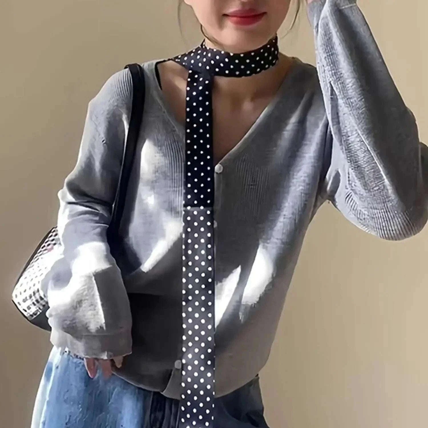 Long Polka Dot Ribbon Choker Necklace for Elegant Everyday Style-Style1