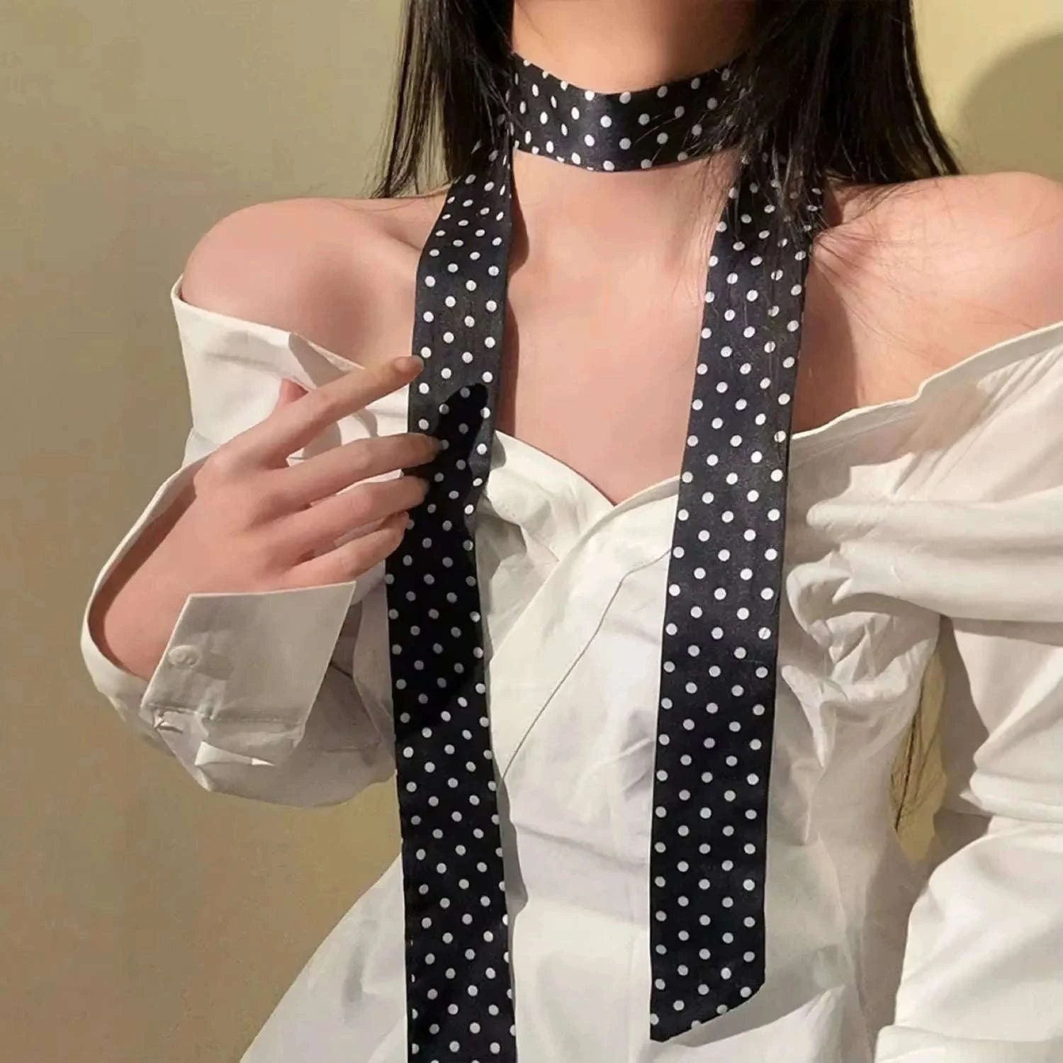 Long Polka Dot Ribbon Choker Necklace for Elegant Everyday Style-Style1