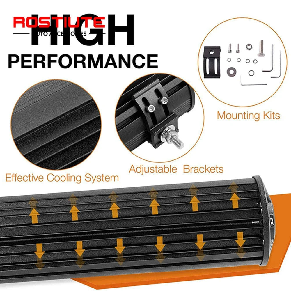 Long Range LED Work Light Bar 12-24V Amber Combo Beam-2 in 1 Wiring