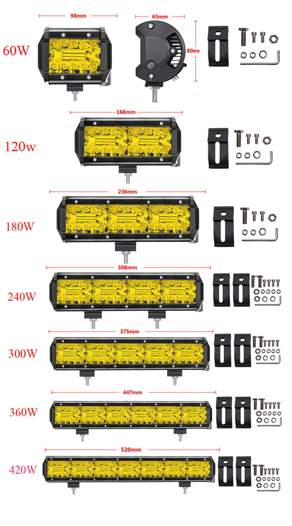 Long Range LED Work Light Bar 12-24V Amber Combo Beam-2 in 1 Wiring