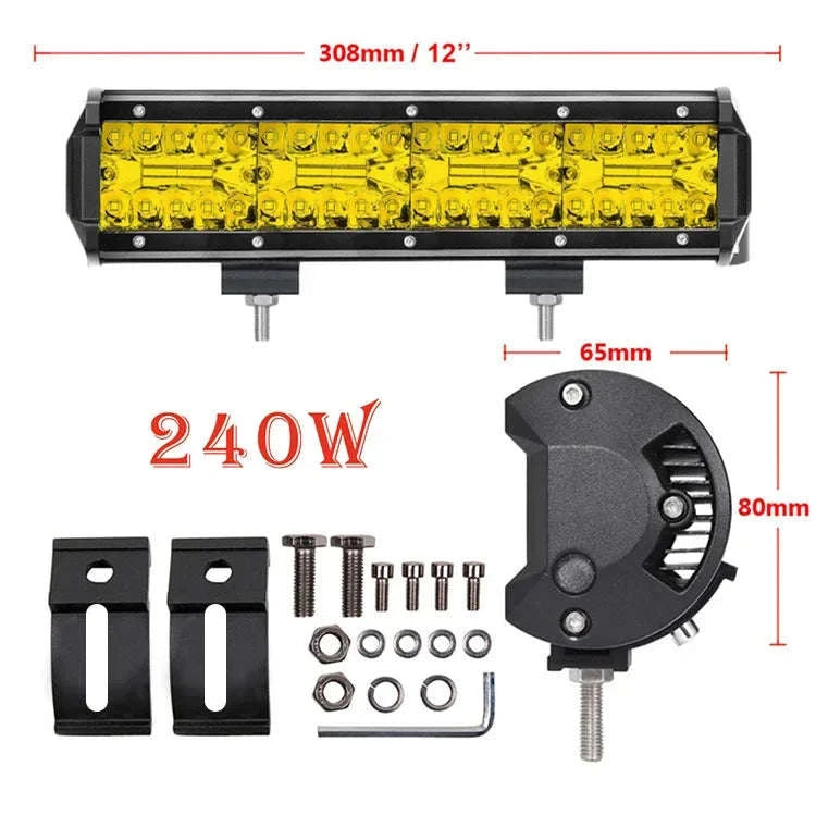 Long Range LED Work Light Bar 12-24V Amber Combo Beam-2 in 1 Wiring