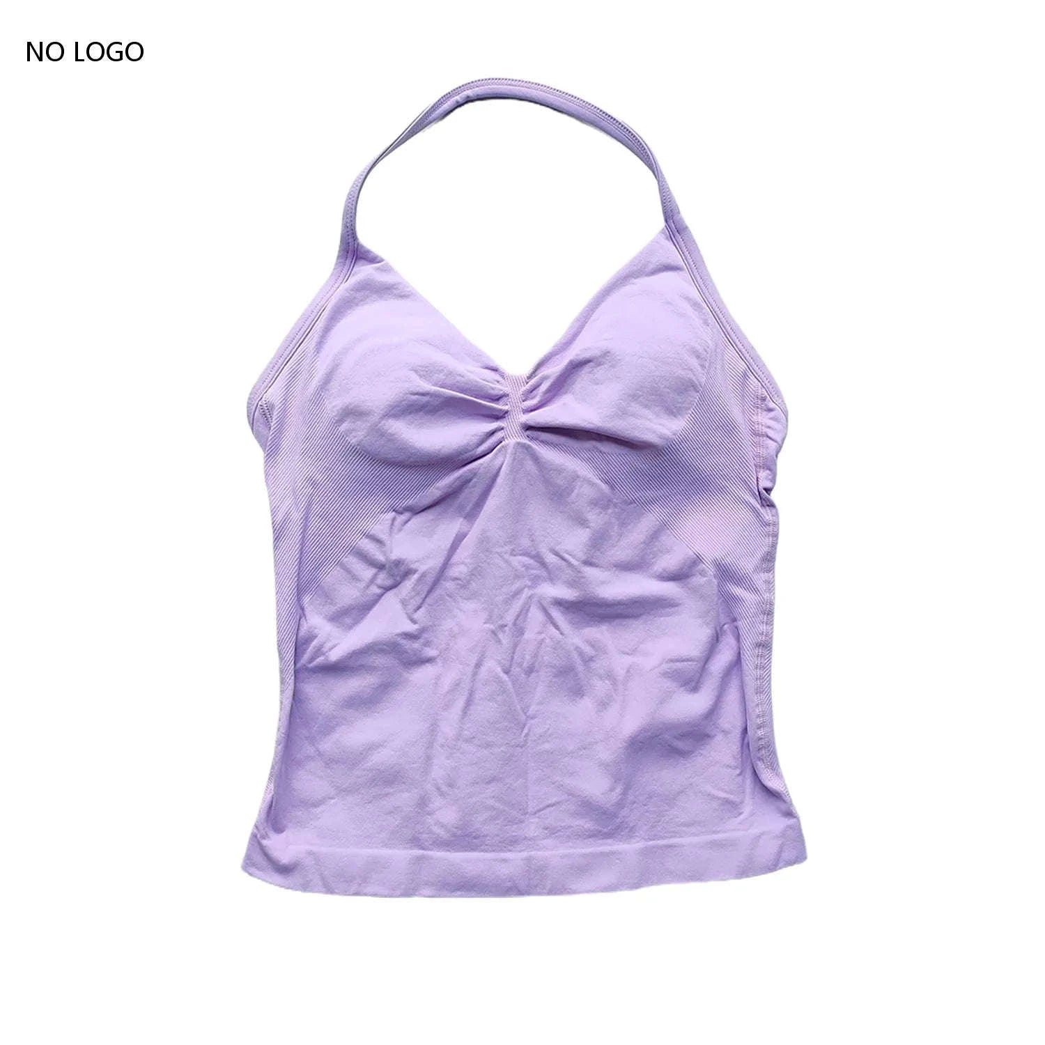 Longline Strappy Backless Gym Top with Built‑in Bra-Lavender / L