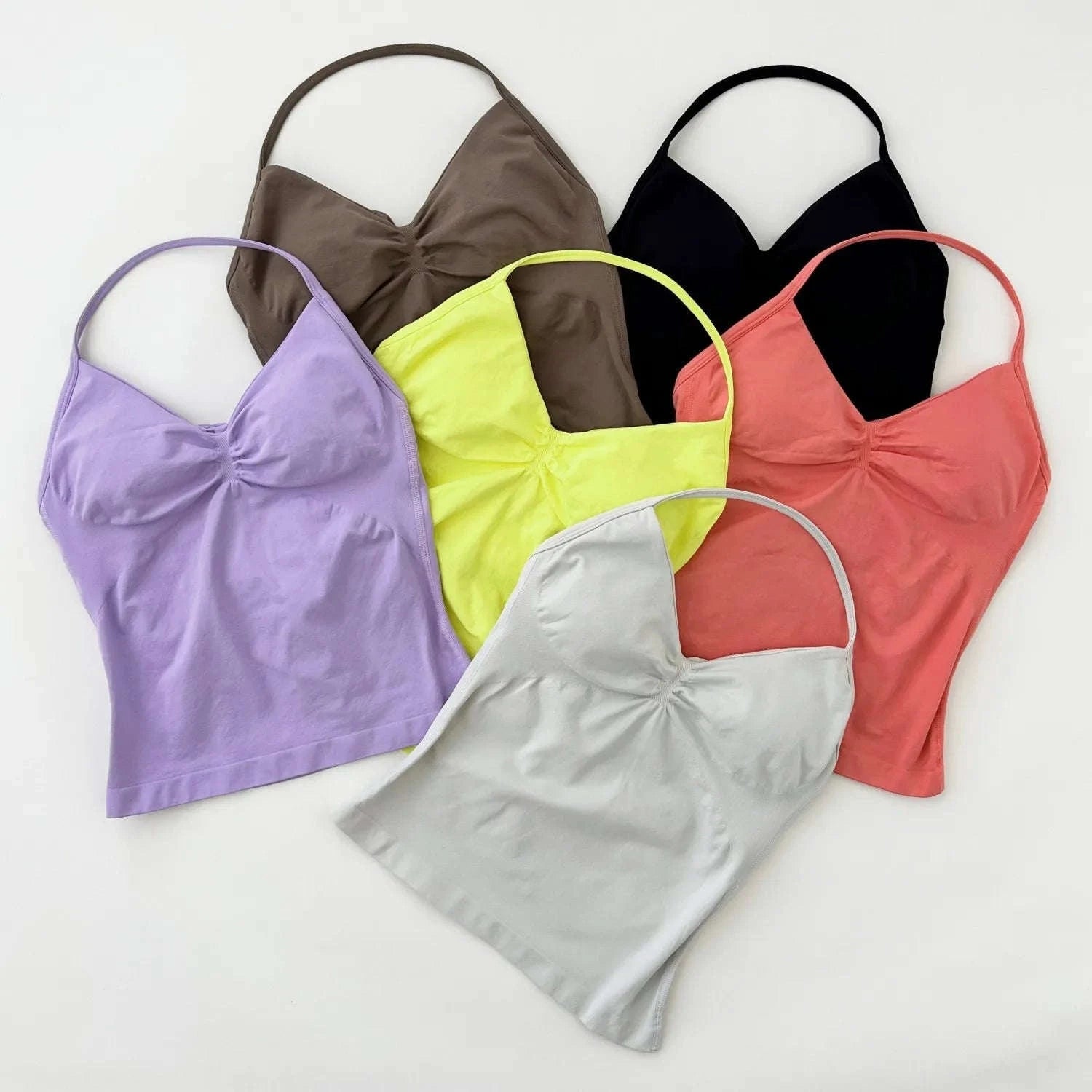 Longline Strappy Backless Gym Top with Built‑in Bra-Lavender / L