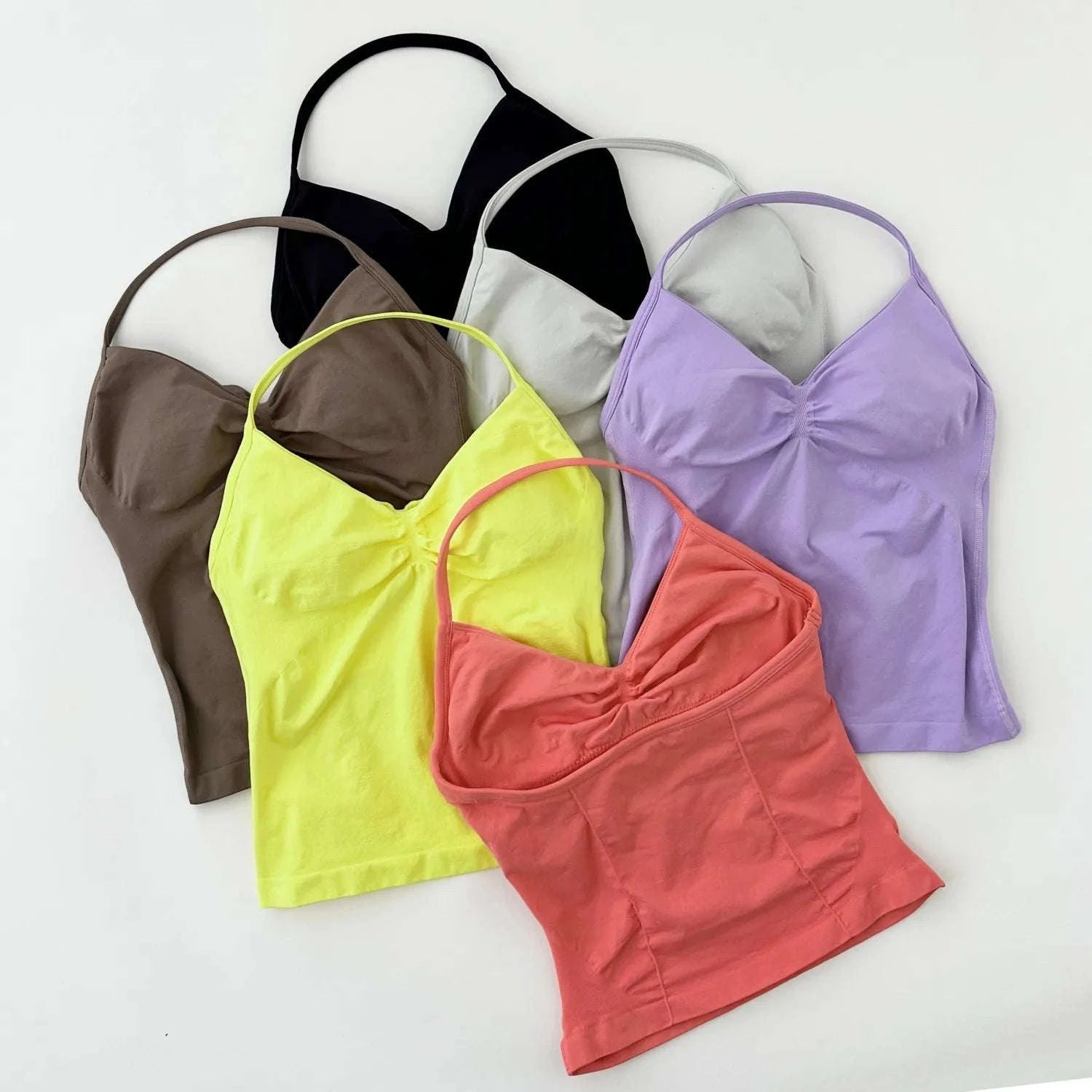 Longline Strappy Backless Gym Top with Built‑in Bra-Lavender / L