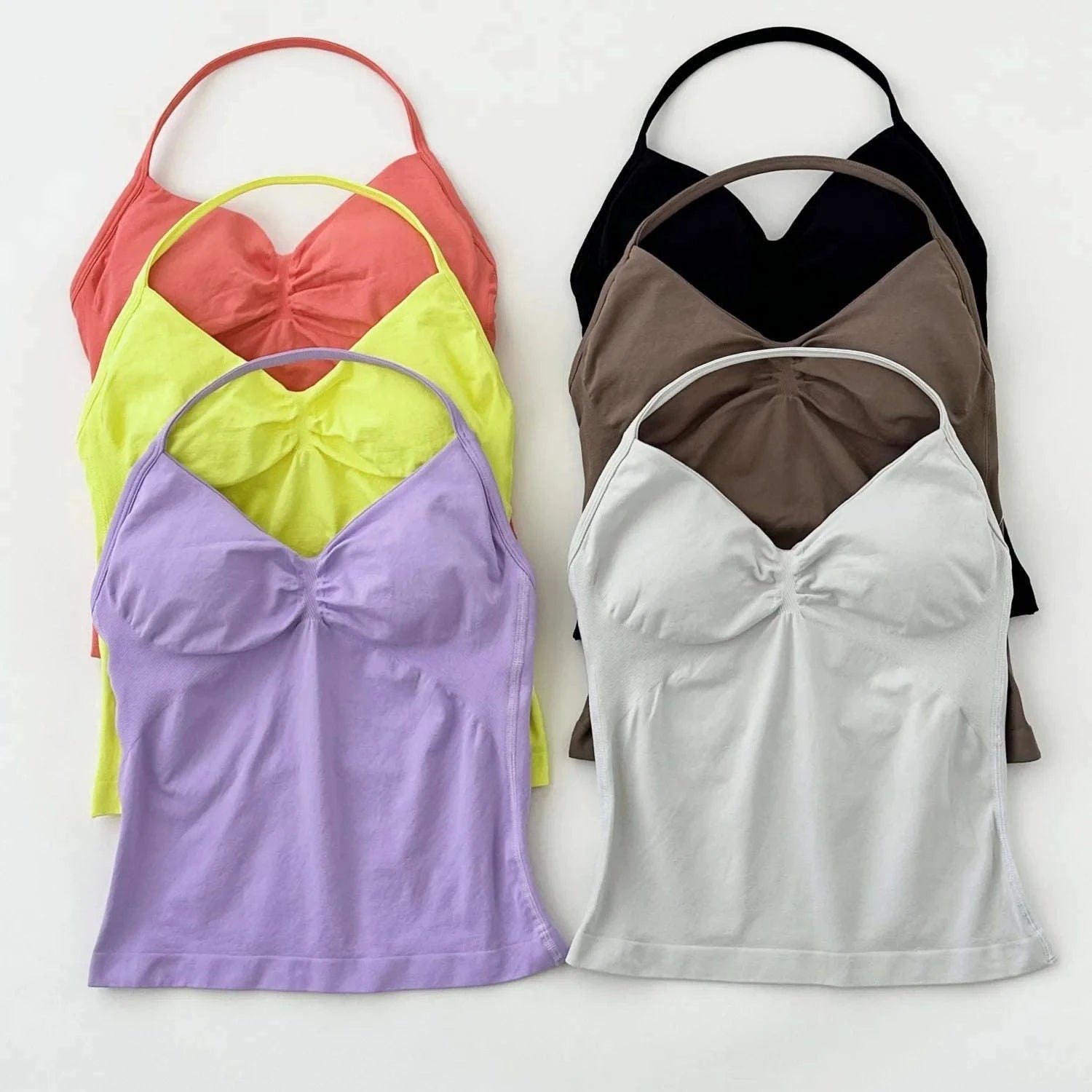 Longline Strappy Backless Gym Top with Built‑in Bra-Lavender / L