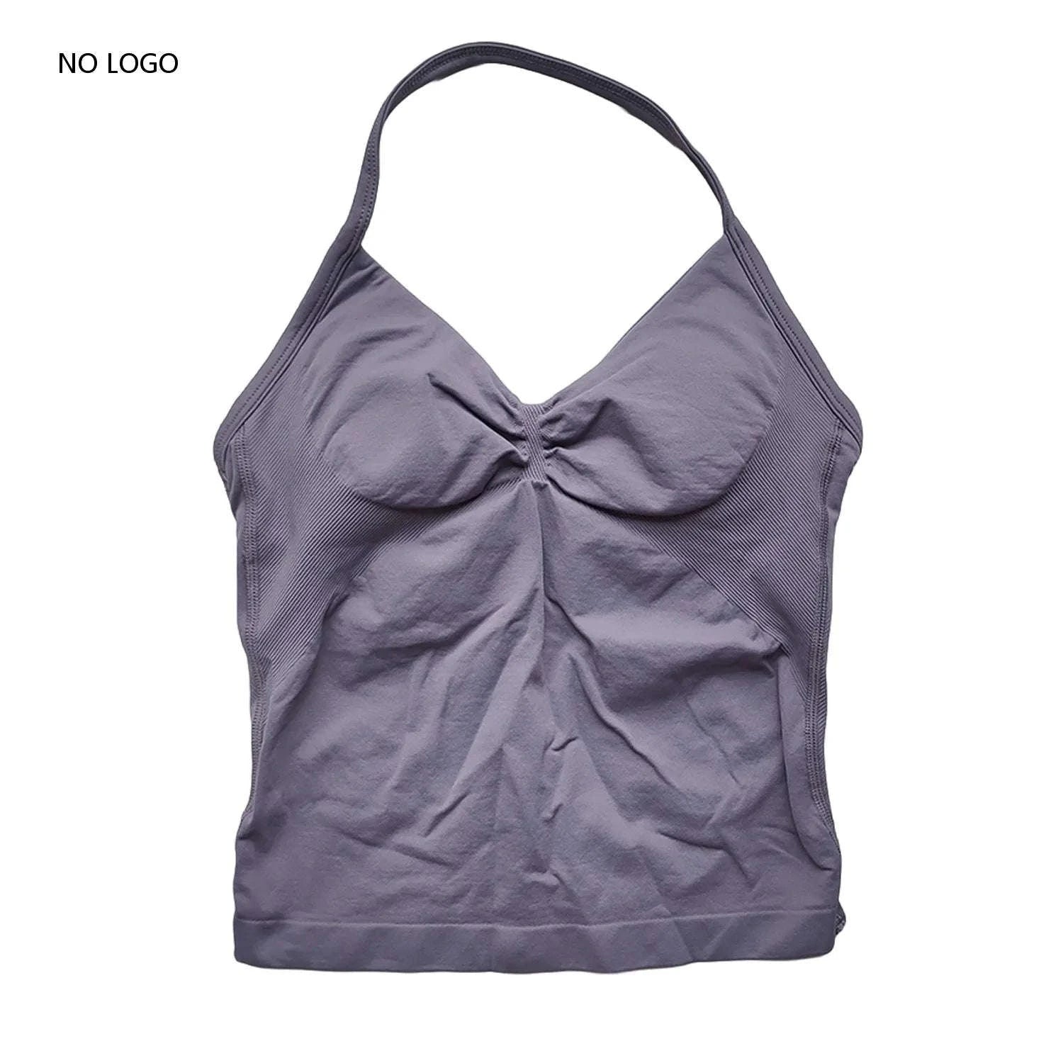 Longline Strappy Backless Gym Top with Built‑in Bra-Lavender / L