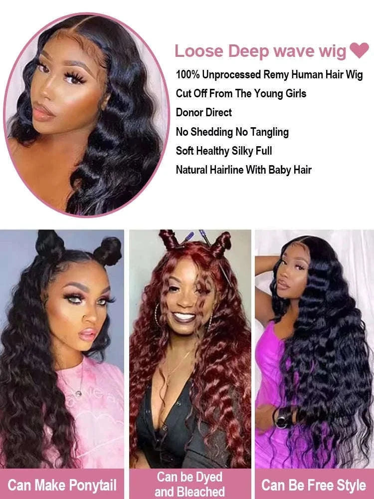 Loose Deep Wave HD Lace Frontal Human Hair Wig-13x6 HD Lace Wig / 220 Density / france|40inches