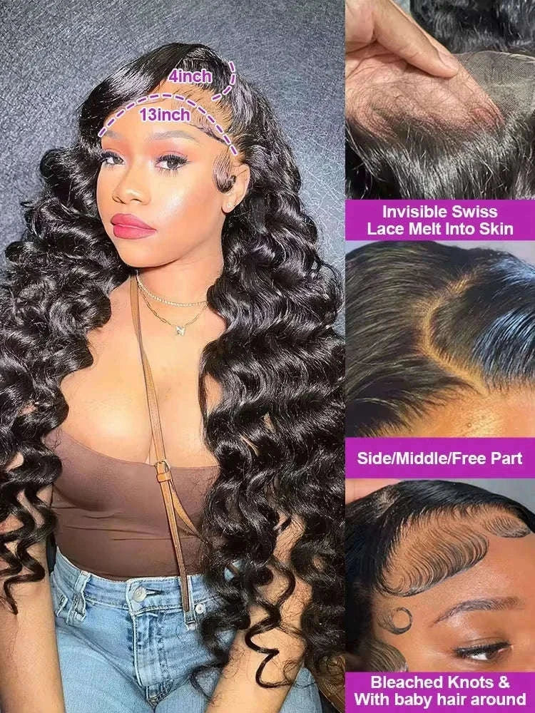 Loose Deep Wave HD Lace Frontal Human Hair Wig-13x6 HD Lace Wig / 220 Density / france|40inches