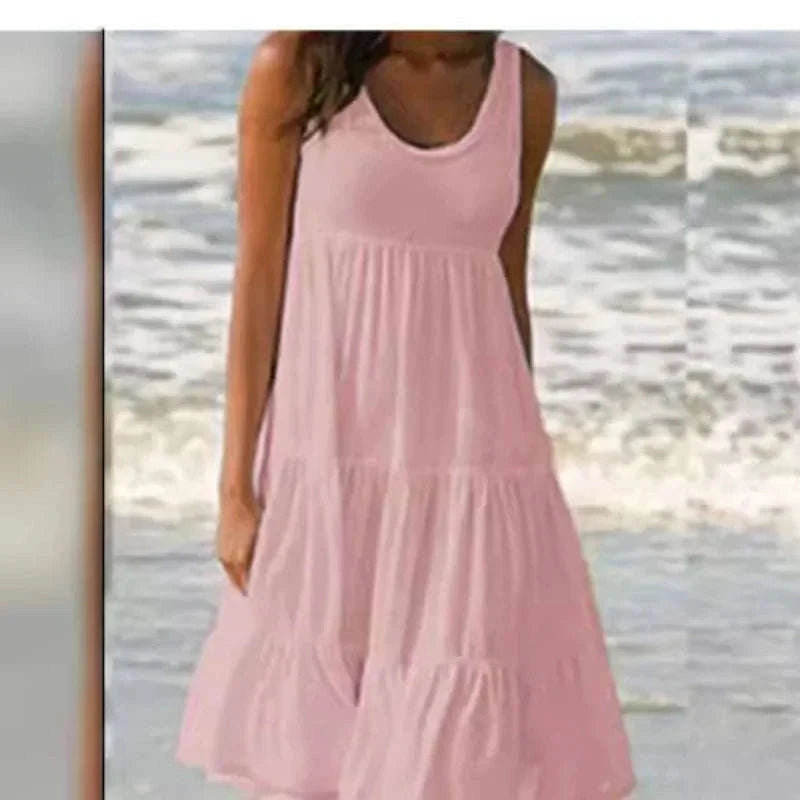 Loose Dress Women’s Casual Sleeveless Ruffle Mini Dress-8806-White / XXL