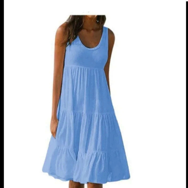 Loose Dress Women’s Casual Sleeveless Ruffle Mini Dress-8806-White / XXL