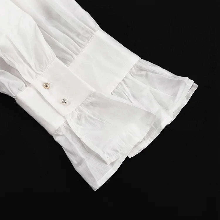 Loose Fit Chiffon Collared Shirt with Flare Sleeves for Women-Pink / S
