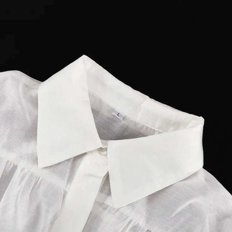 Loose Fit Chiffon Collared Shirt with Flare Sleeves for Women-Pink / S