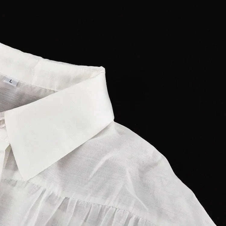 Loose Fit Chiffon Collared Shirt with Flare Sleeves for Women-Pink / S