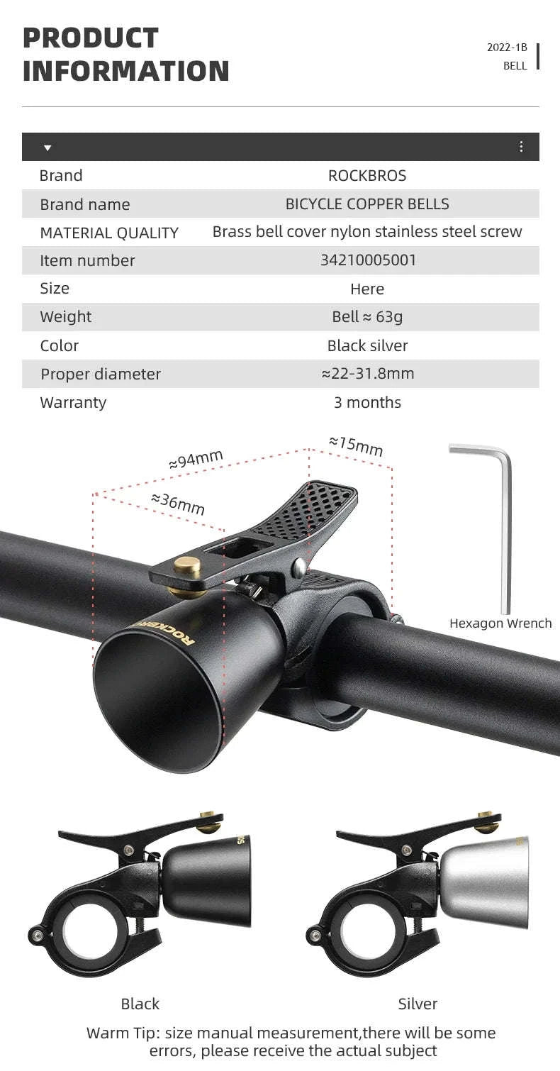 Loud Brass Bicycle Bell for MTB & Road Bikes Clear Safety Ring-34210005004