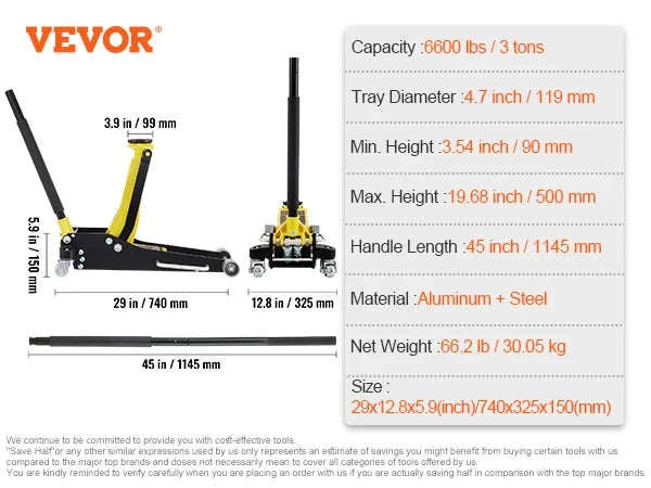 Low Profile Floor Jack 1.5-3 Ton Aluminum Steel Hydraulic Dual Pump-1.5 Ton / spain