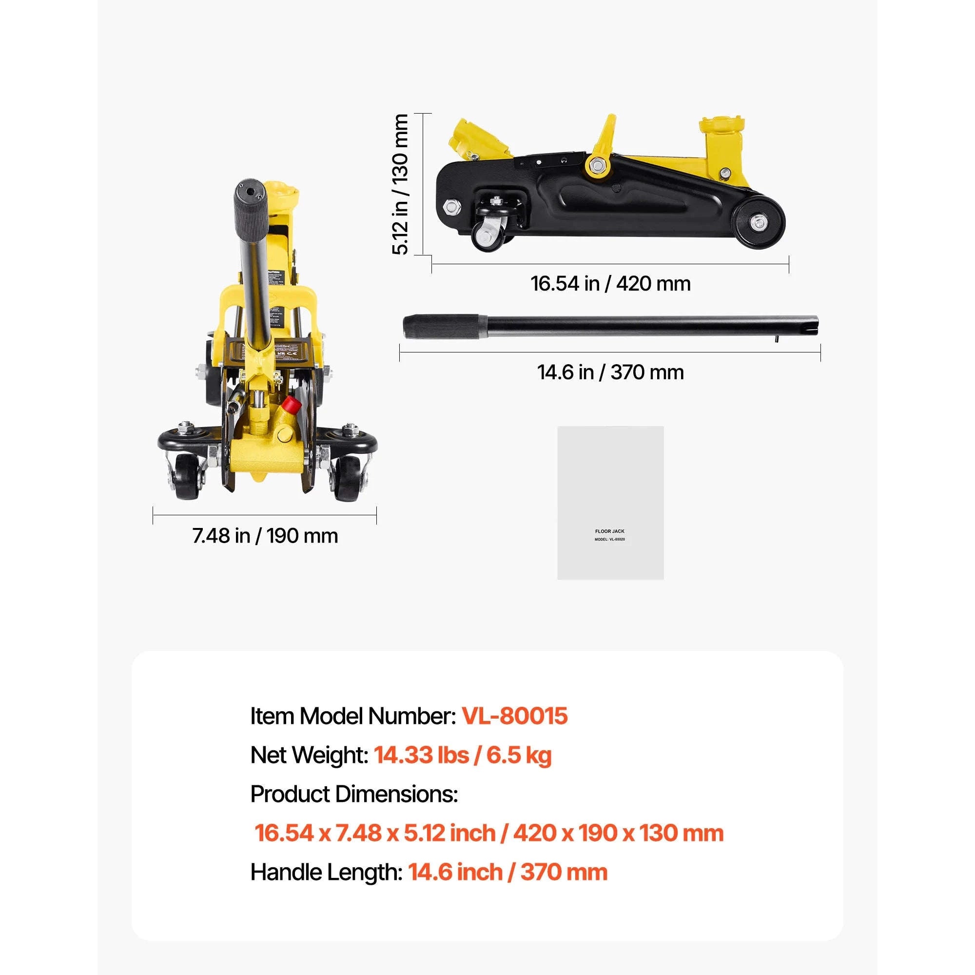 Low Profile Floor Jack with Stands, Steel Hydraulic Car Lift-2T / Canada