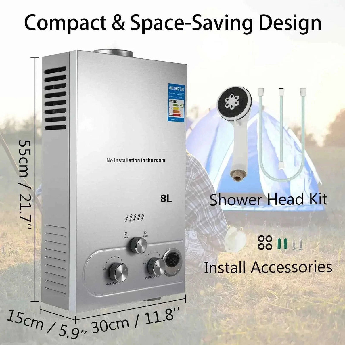 LPG Portable Tankless Water Heater with Digital Display-6L 12KW White / CZECH REPUBLIC