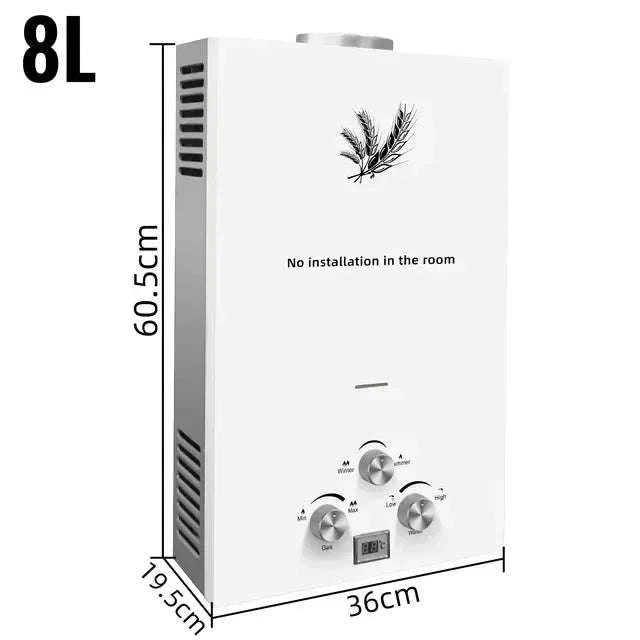LPG Portable Tankless Water Heater with Digital Display-6L 12KW White / CZECH REPUBLIC
