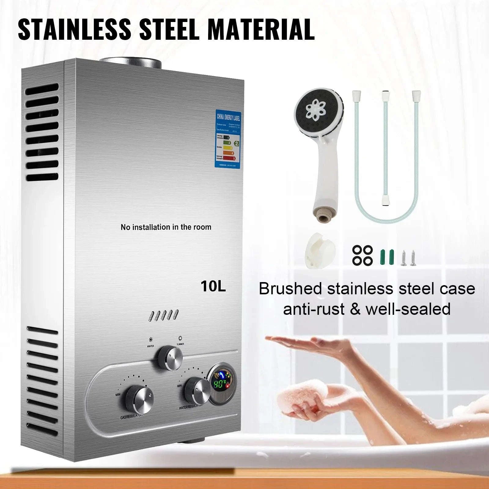 LPG Tankless Water Heater with LED Display – 6L to 18L Options-12L 24KW / Russian Federation