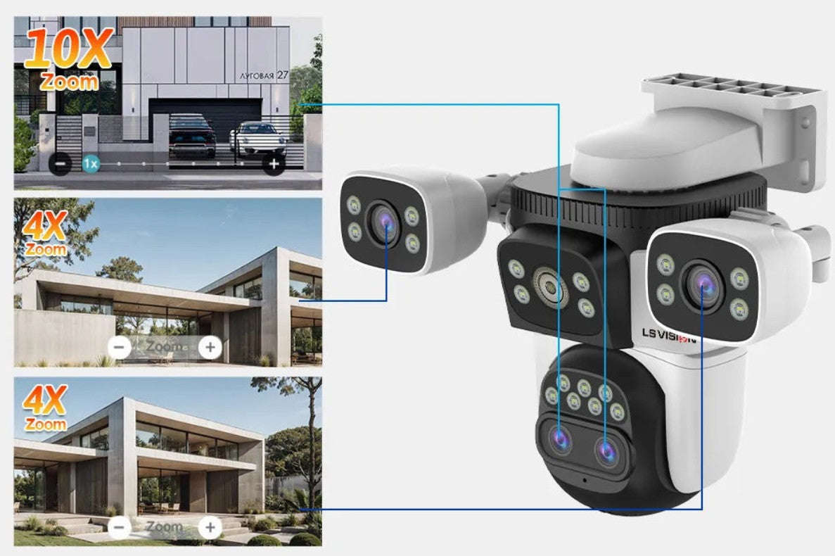 LS VISION 20MP Three-Screen WiFi Security Camera with 10× Zoom-10K 10xZoom Add 128G / EU Plug / CHINA