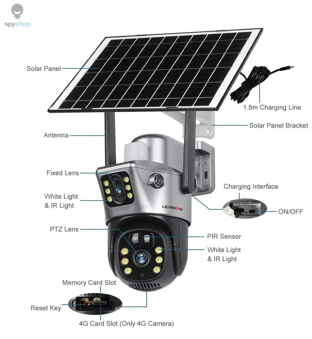 LS VISION Solar Security Camera – 4G Connectivity, Dual 4MP Lenses, Full‑Color Night Vision-WiFi Cam Add 32G / CHINA