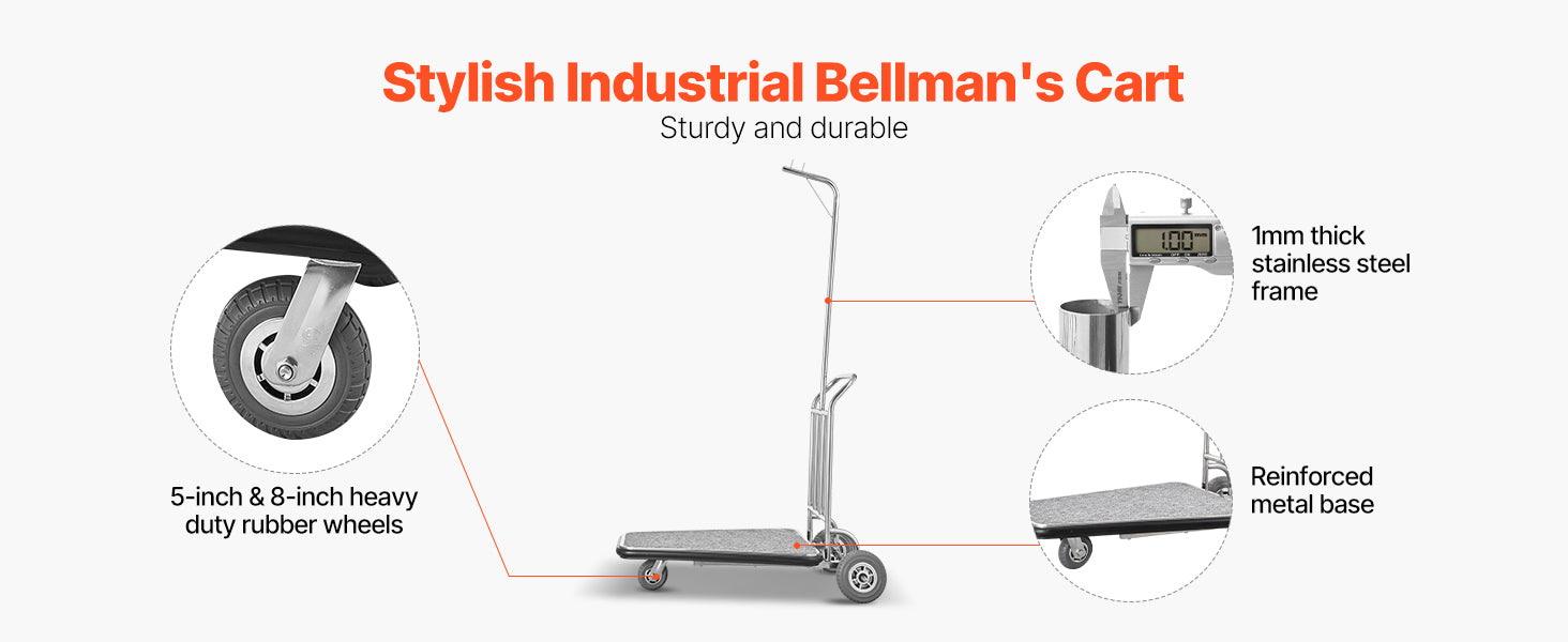 600 lbs RVS Bellman Bagagewagen met stille 3 wielen