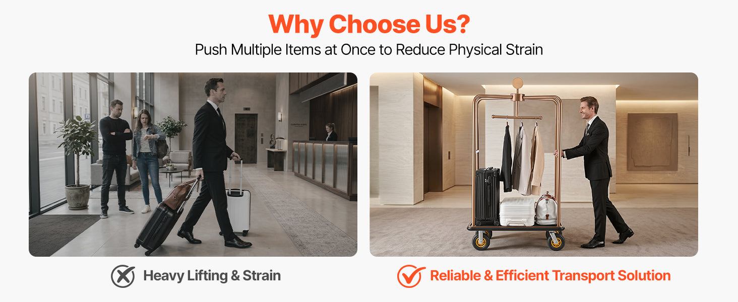 SucceBuy 1200 lbs Hotel Luggage Bellman Cart with 8in Wheels Solid Commercial Luggage Carrier Rolling Trolley for Hotels Resorts