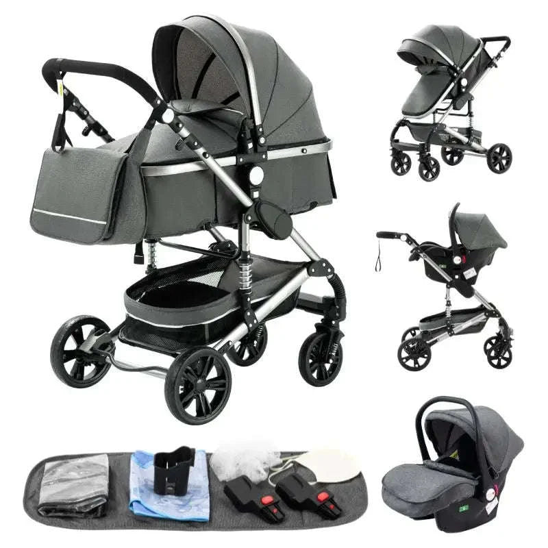 Luxurious 3‑in‑1 Baby Stroller High‑Landscape Travel System-HX1 all black