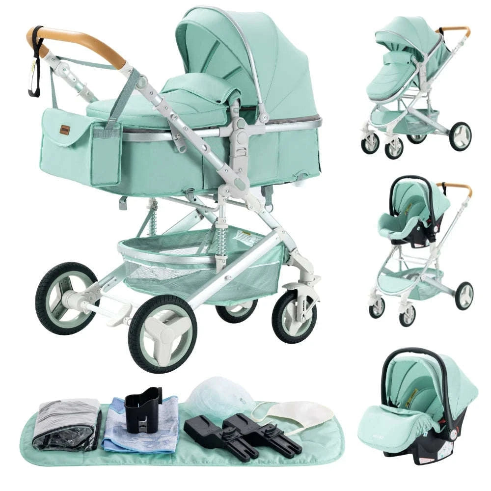 Luxurious 3‑in‑1 Baby Stroller High‑Landscape Travel System-HX1 all black