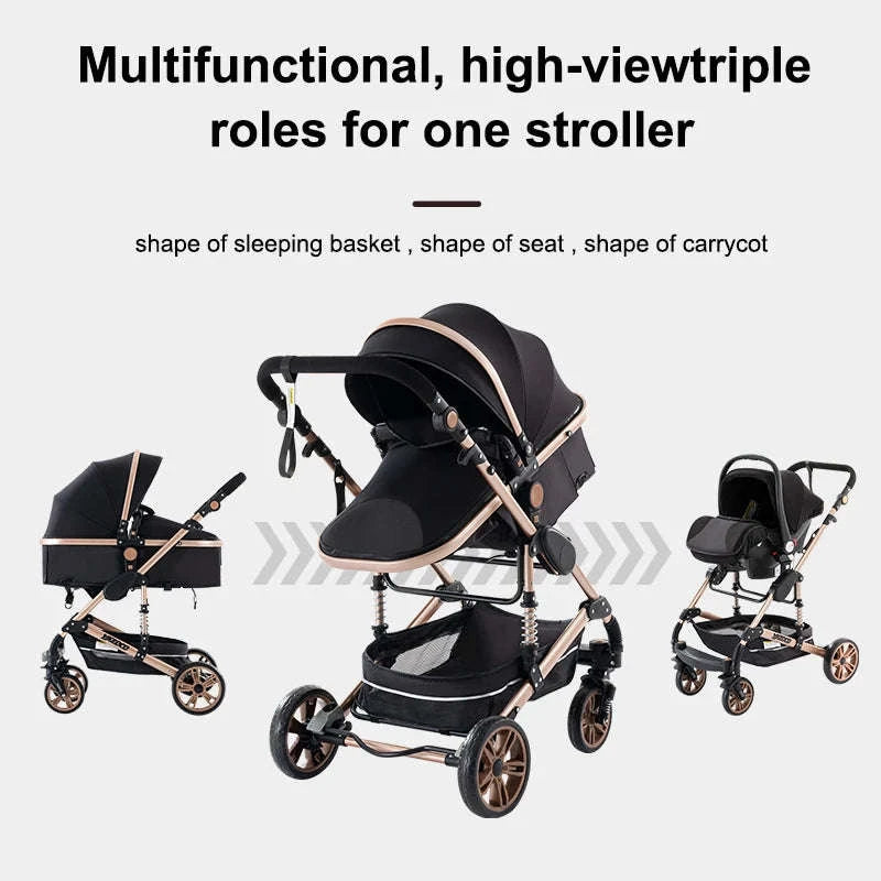 Luxurious 3‑in‑1 Baby Stroller High‑Landscape Travel System-HX1 all black